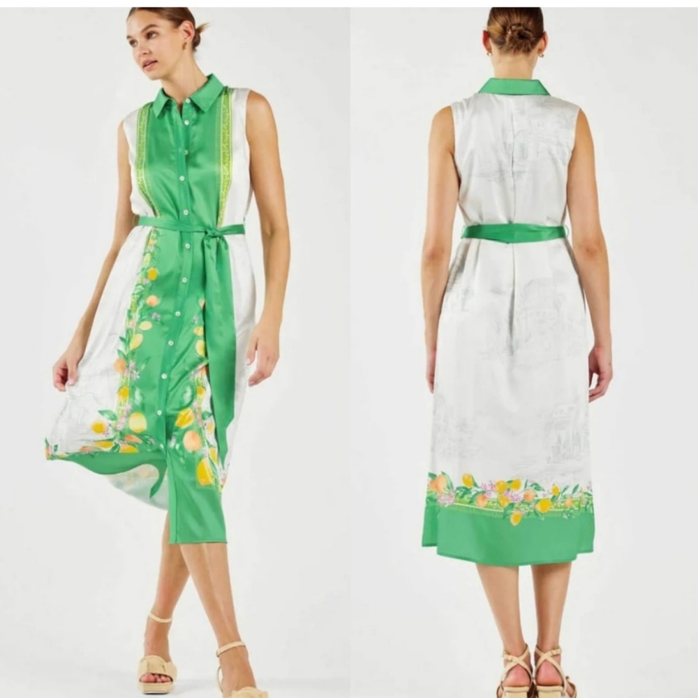 Current Air Tuscan Citrus Shirt Dress Green Lemon Garden Size M